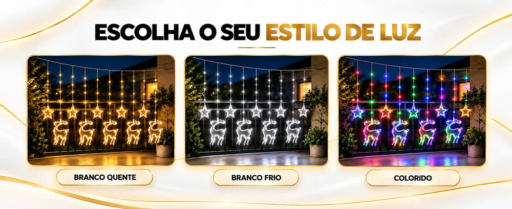 Escolha o seu estilo de luz: branco quente, branco frio ou colorido